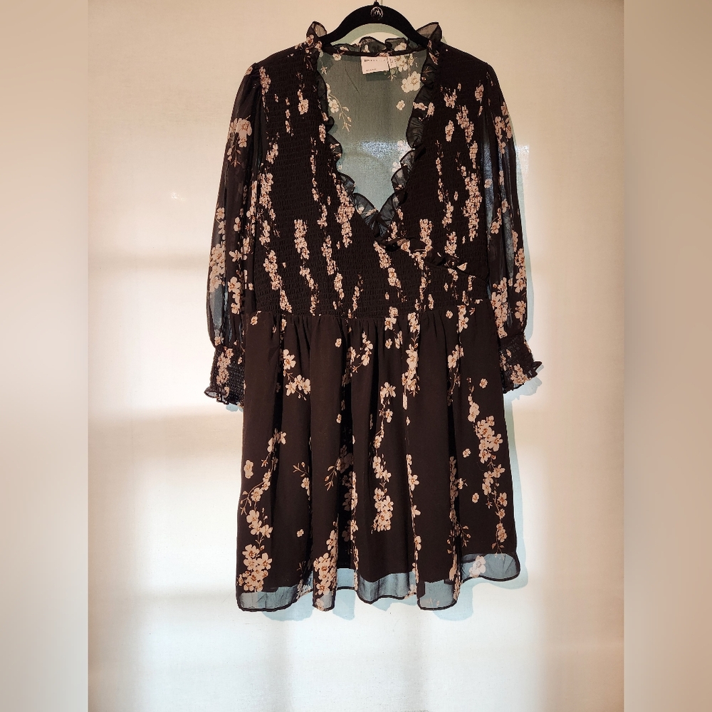 ASOS Black Floral Long Sleeve Dress